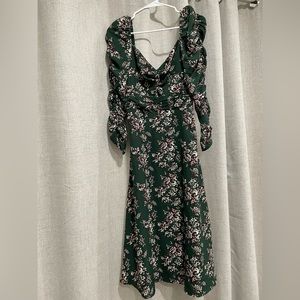 ASTR THE Label Floral Green Midi Dress puffer long sleeve size xs French style